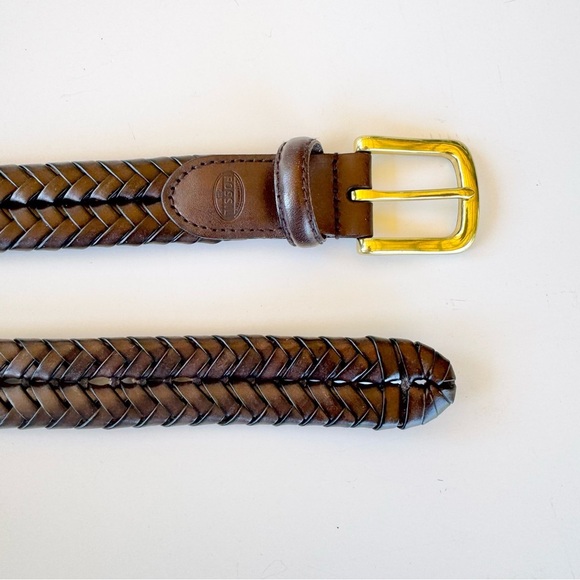 Fossil Brown Maddox Braided Leather Belt with Gold Buckle size 38 - Picture 6 of 10